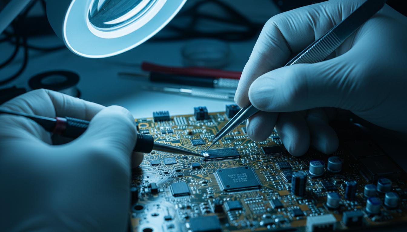 Technician performing PCB repair